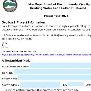 Idaho Department of Environmental Quality Drinking Water Loan Letter of Interest Fiscal Year 2023 cropped
